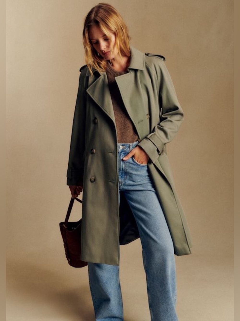 Sézane Scott Trench Coat in Olive FR 38 / US 6